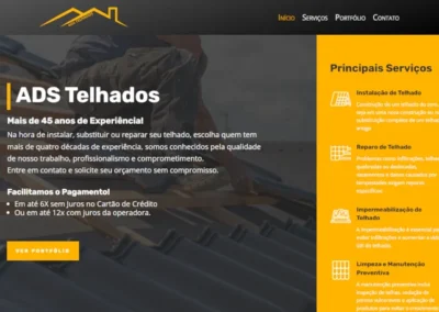 Print da página início do site ADS Telhados