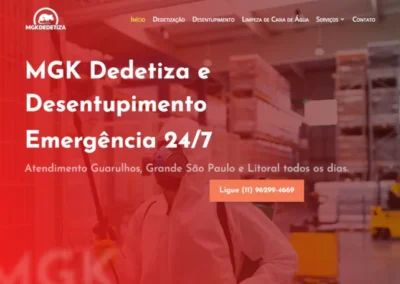 Print da página início do site MGK Dedetiza